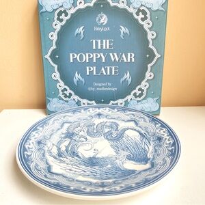 The Poppy War Plate FairyLoot exclusive in blue on white with dragon 7 inch